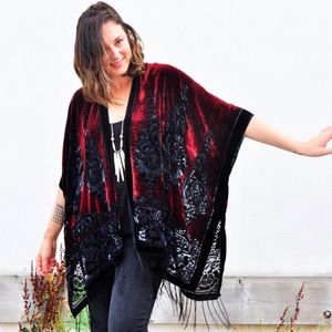 burgundy velvet kimono